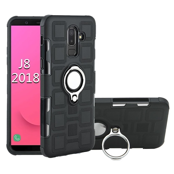 Samsung Galaxy J8 (2018) beskyttelsesetui i kombimaterialer med geometrisk mønster - Sort Black