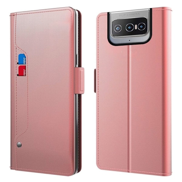 Phone Suojakotelo With Make-up Mirror And Slick Design For ASUS Zenfone 8 Flip - Ruusukulta Pink