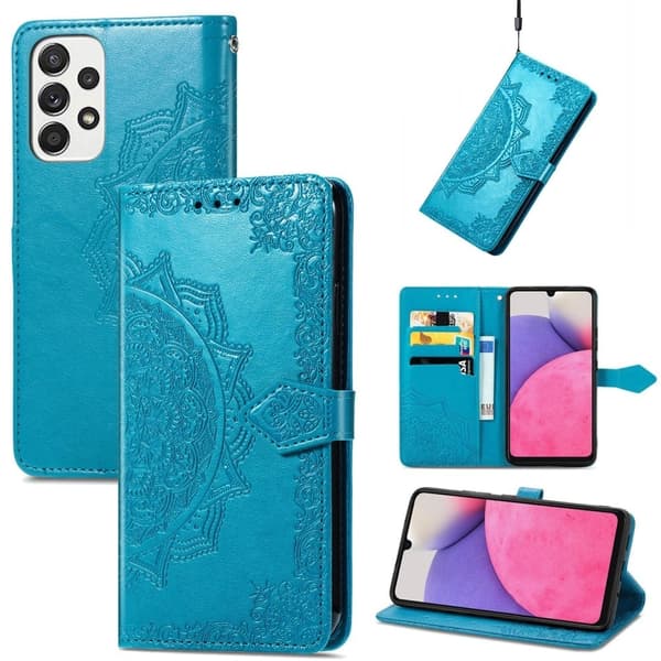 Mandala Samsung Galaxy A73 etui i lær - Blå Blue