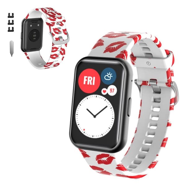 Huawei Watch Fit patterned silicone watch band - Red Lip Röd