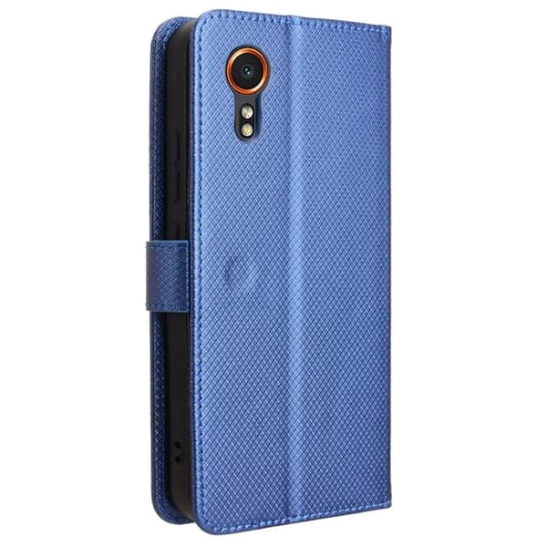Hållbart konstläder Samsung Galaxy Xcover 7 fodral med plånbok - Blå Blå