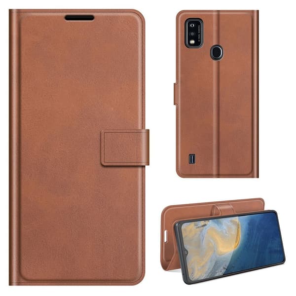 Skinn-etui i lommebok-stil for ZTE Blade A51 - Brun Brown