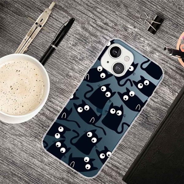 iPhone 14 Plus 6,7 tommer Drop-proof Pattern Printing Clear Design Back Case IMD Soft Flexible Wear-resistant Protective Phone Case - Sort Black