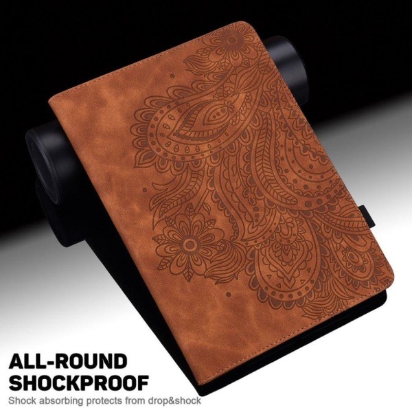 Imprinted Flower Læder Etui til Lenovo Tab M10 FHD Plus - Brun Brown