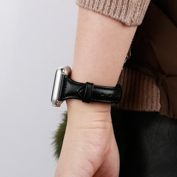 Apple Watch (45mm) B6 urrem i ægte læder - Sort / Størrelse: L Black