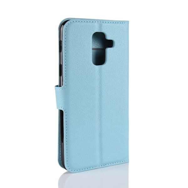 Samsung Galaxy A6 Plus (2018) mobilfodral PU läder skyddande korthållare sedelförvaring stående läge - Blå Blå
