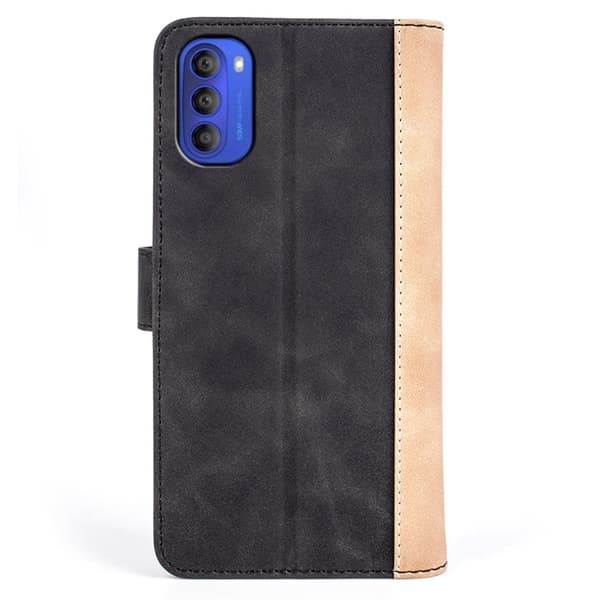 To Farvet Læder Flip Case til Motorola Moto G31 - Sort Black