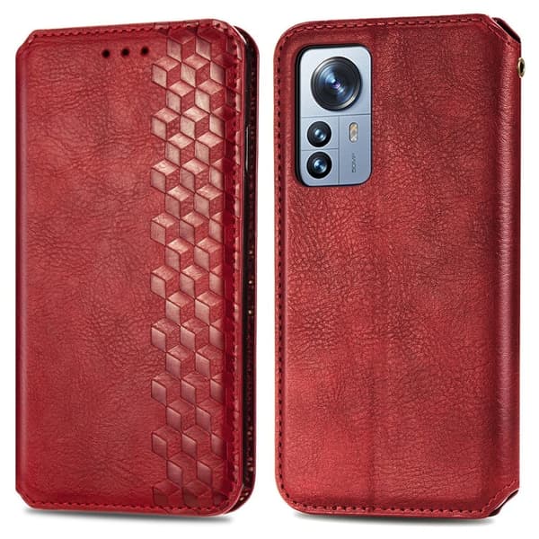 Läder Xiaomi 12 Pro fodral med romb-design - Röd Röd
