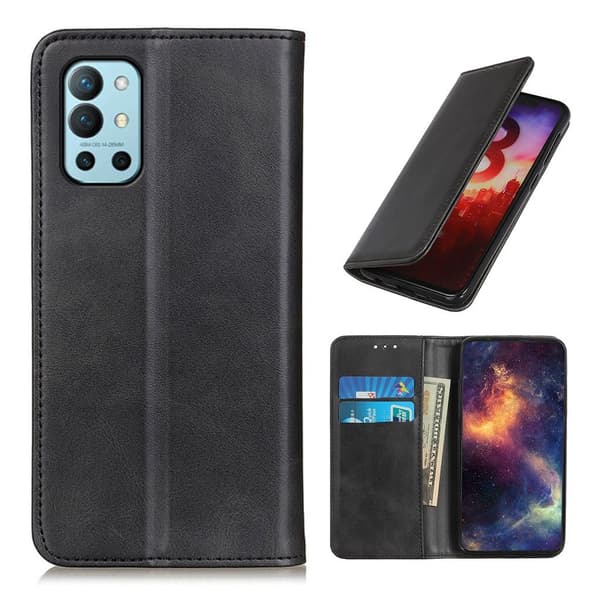 Lompakko-style Aitoa Nahkaa Läppäkotelo For OnePlus 9R - Musta Black