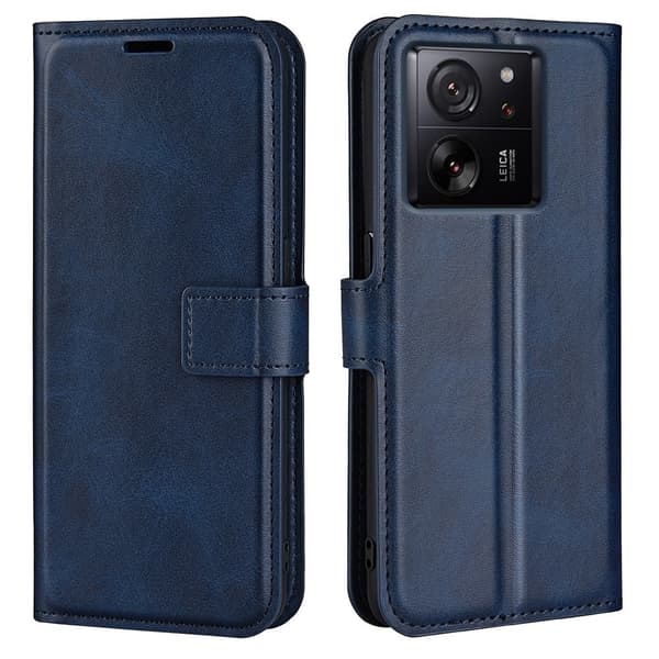 Hållbart konstläder Xiaomi 13T fodral med plånbok - Blå Blå