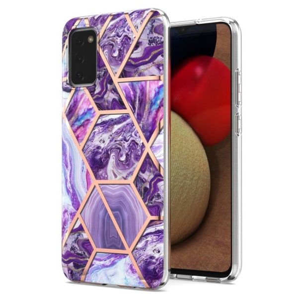 Marmormotiv Samsung Galaxy A02s skal - Mörklila Lila