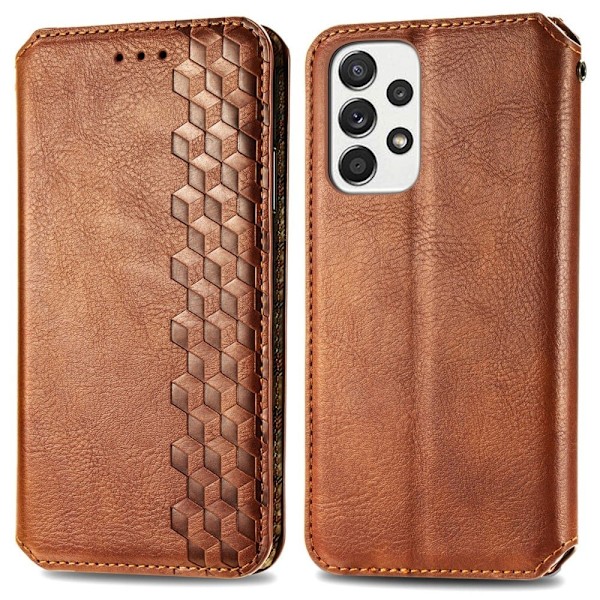 Læder Etui med A Stilfuldt Rhombus Tryk til Samsung Galaxy A53 5G - Brun Brown