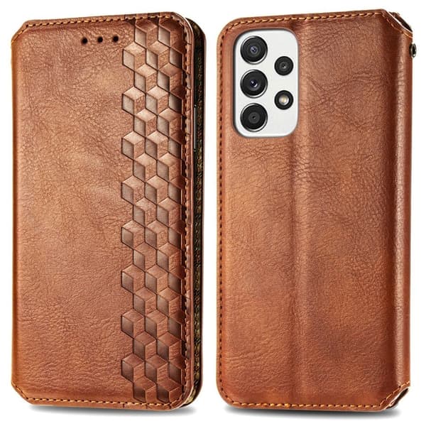 Læretui med A Stilfull Rhombus Imprint til Samsung Galaxy A53 5G - Brun Brown