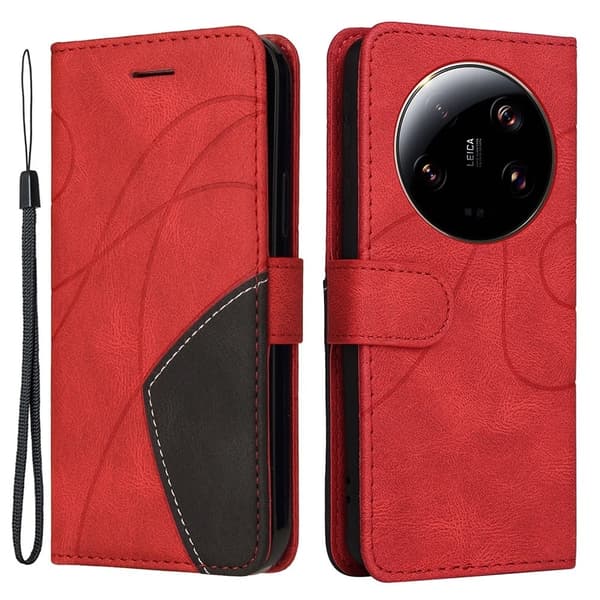Teksturert læretui med stropp for Xiaomi 13 Ultra - Rød Red