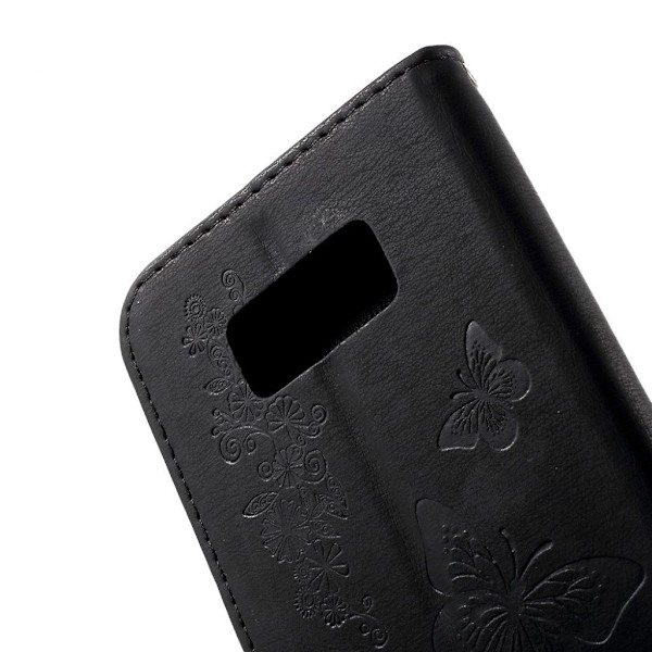 Samsung Galaxy S8 Perhos Kuvioinen Nahkakotelo Lompakko - Musta Black