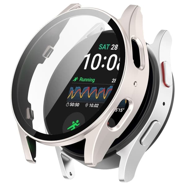 Samsung Galaxy Watch7 40mm Watch Case Bump Resistant Cover karkaistulla lasisuojalla - Matta Starlight White