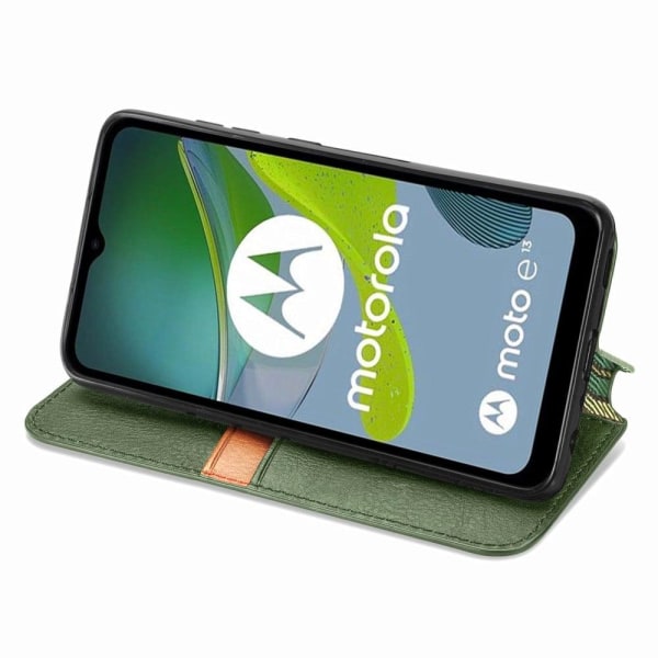 Läder Motorola Moto E13 fodral med romb-design - Grön Grön