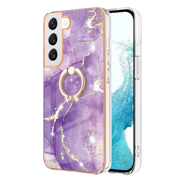 Marble Patterned Suojakuori With Ring Holder For Samsung Galaxy S22 Plus - Violetti Marble Haze Purple