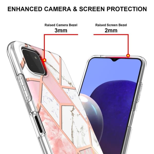 Marble Samsung Galaxy A22 5G Etui - Rosa / Hvit Pink