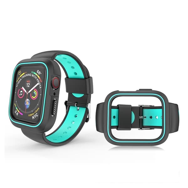 Apple Watch 42mm tofarvet silikone Urrem - Sort / Cyan Black