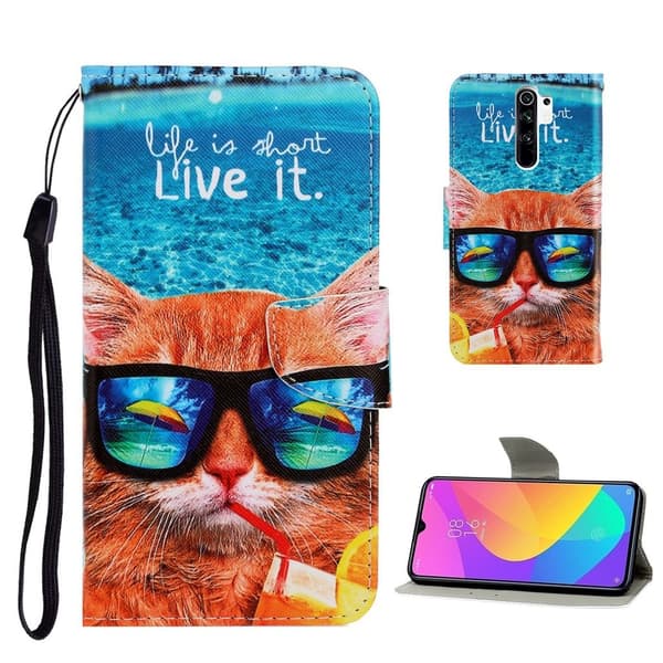 Wonderland Xiaomi Redmi 9 Läppäkotelo - Kissa With Glasses Multicolor