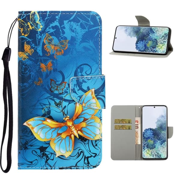 Wonderland Samsung Galaxy S21 Plus Flippetui - Blue og Gull Sommerfugl Blue