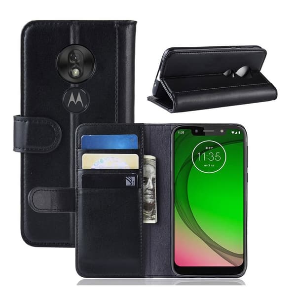 Motorola Moto G7 Play Split läderfodral - Svart Silvergrå