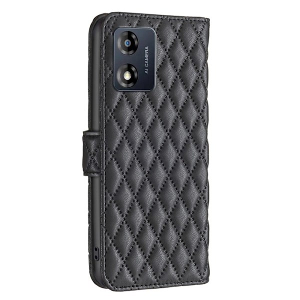 Rhombus mat Motorola Moto E13 flip etui - Sort Black