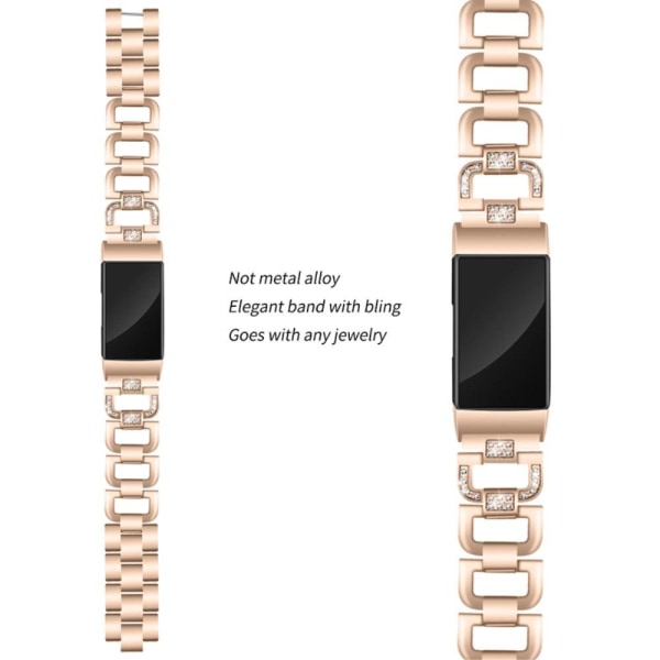 Fitbit Charge 4 / 3 elegant urrem med rhinsten - Rødguld Pink