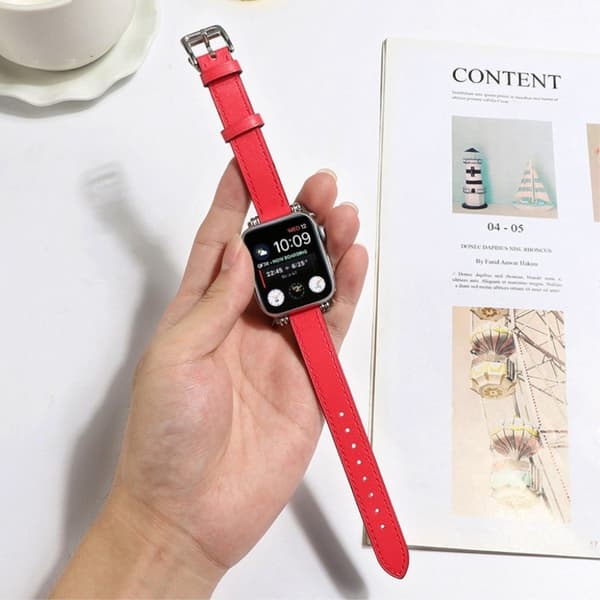 Apple Watch 40 mm urrem i læder med perledekor - Rød Red