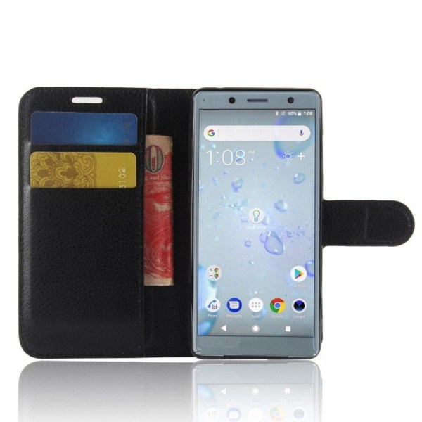 Sony Xperia XZ2 Compact litchi tekstur PU læder flip etui - Sort Black