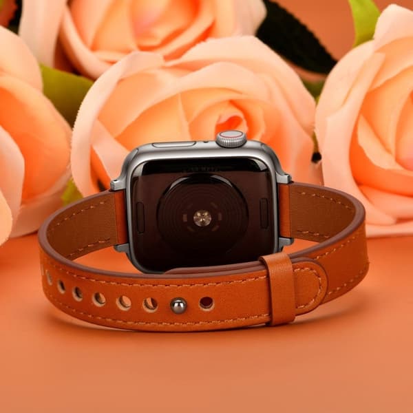 Apple Watch 42mm - 44mm toplags-urrem i ægte læder - Brun / Sølv Brown