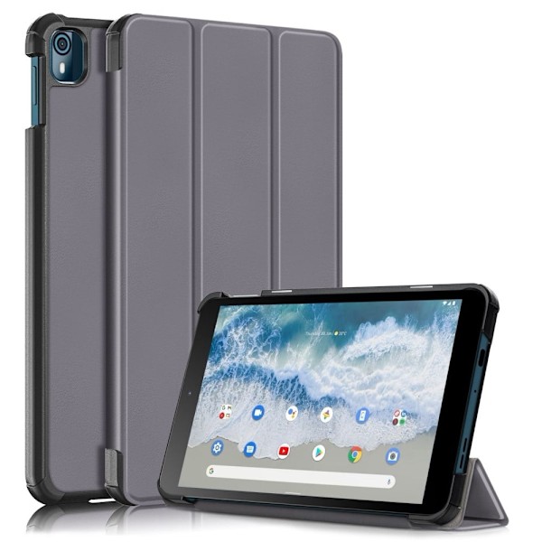 Kolminkertainen nahkakotelo Nokia T10 (2022) - Harmaa Silver grey