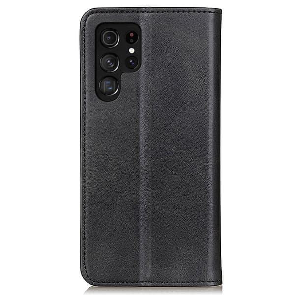 Flip Etui med Pung i Ægte Læder til Samsung Galaxy S23 Ultra - Sort Black