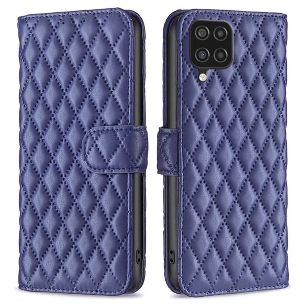 Rhombus Mønster Matte Flip Case til Samsung Galaxy A12 5G - Blå Blue