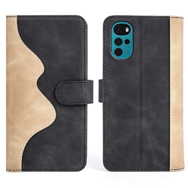 To Farvet Læder Flip Case til Motorola Moto G22 - Sort Black
