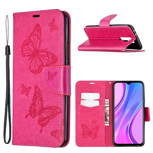 Butterfly läder Xiaomi Redmi 9 fodral - Rosa Rosa