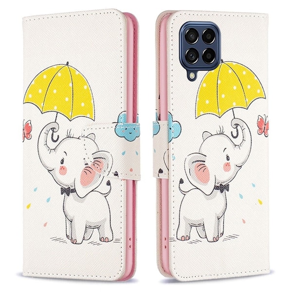 Wonderland Samsung Galaxy M53 5G flip kuoret - Sateenvarjo Ja Norsu Multicolor