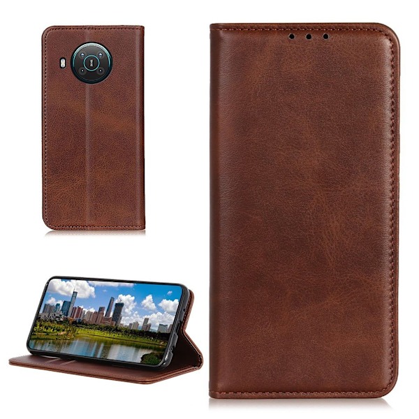 Wallet-style ægte Læder Flipcase til Nokia X10 / X20 - Kaffe Brown