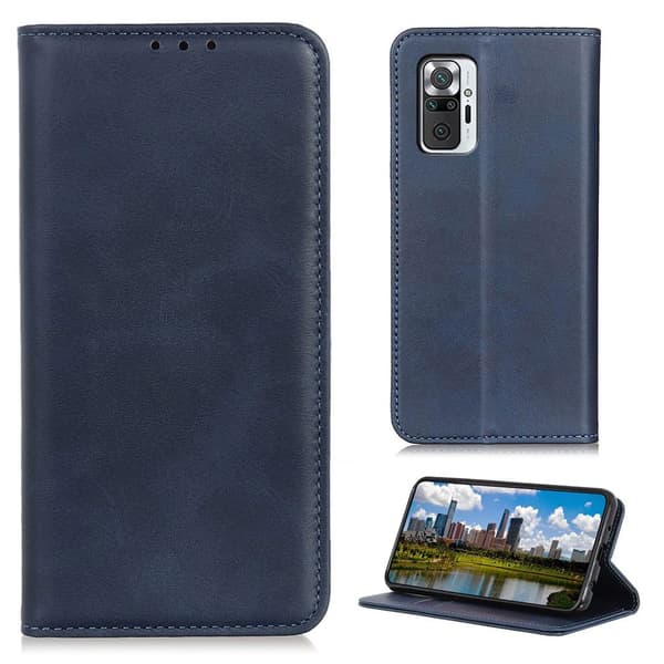 Lompakko-style Aitoa Nahkaa Läppäkotelo For Xiaomi Redmi Note 10 Pro / Pro Max - Sininen Blue