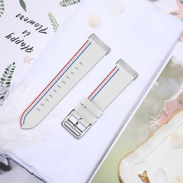 Fitbit Sense / Versa 3 three sewn line genuine leather watch strap - White Vit