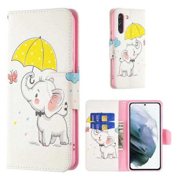 Wonderland Samsung Galaxy S21 FE Flip etui - Elefant og paraply Multicolor