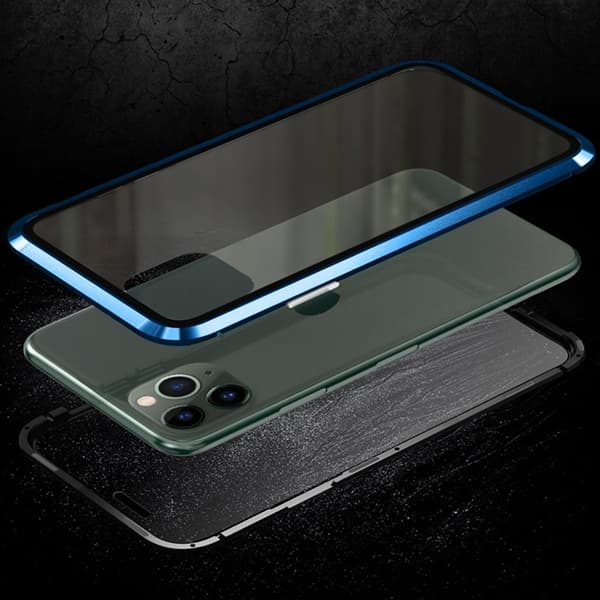 Luphie Sword iPhone 11 Pro Max Alu-stötfångare + glas - Svart + Blå Blå