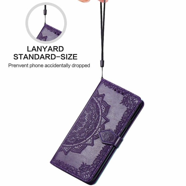 Mandala iPhone 14 Plus læderetui - Lilla Purple
