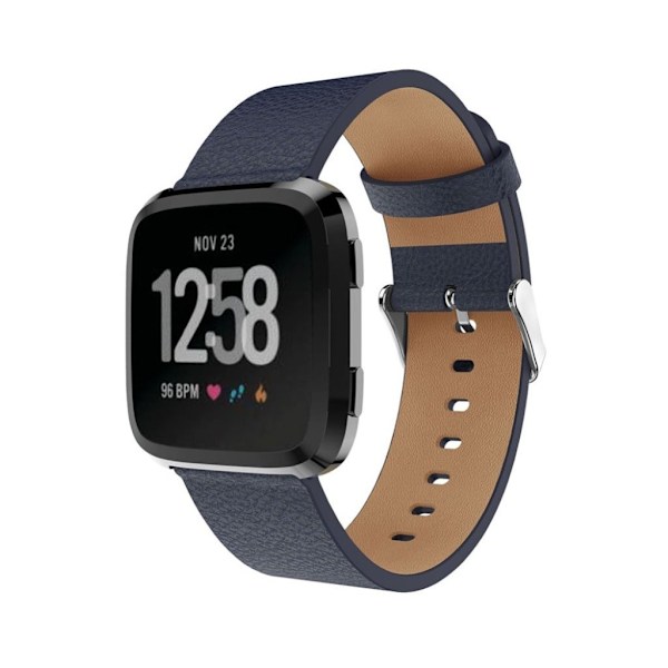 Fitbit Versa klockarmband litchi textur genuin läder reglerbart - Mörkblå Blå