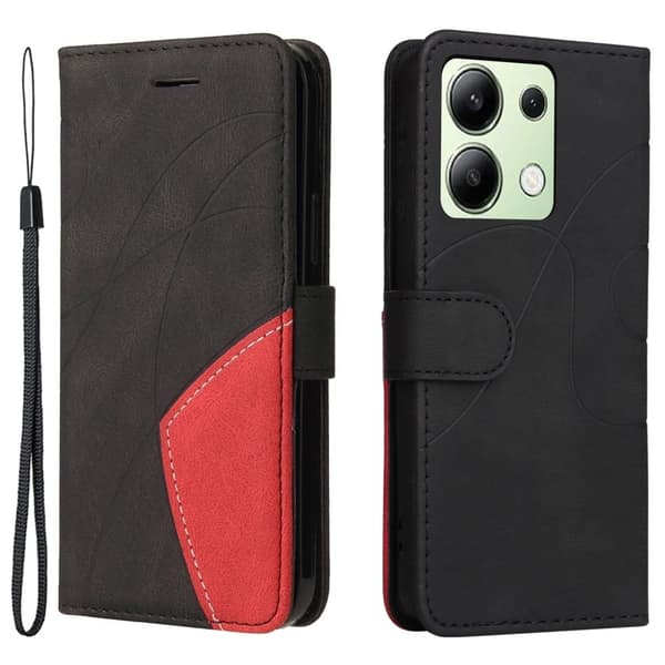 Texturerat läder Xiaomi Redmi Note 13 4G fodral med handledsband - Svart Svart