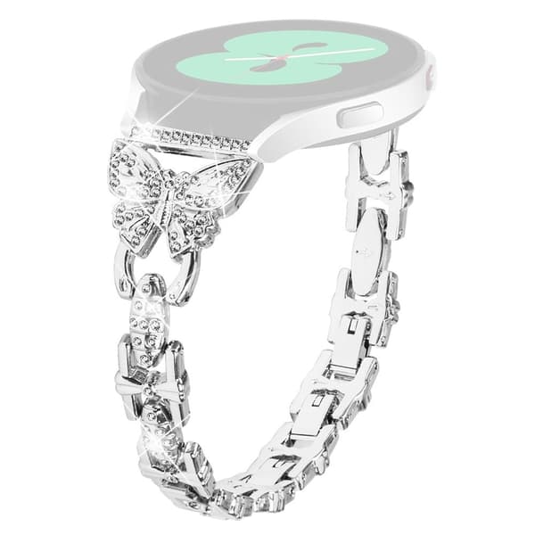 Samsung Galaxy Watch 6 (44 mm) / (40 mm) metallrem med rhinestone sommerfugldekor - Sølv Silver grey