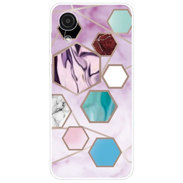 Marble Samsung Galaxy A03 Core Etui - Sekskant Fragmenter i Lilla Multicolor