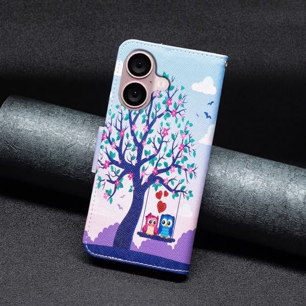 Wonderland iPhone 16 flip kuoret - Kaksi Pöllöä Blue