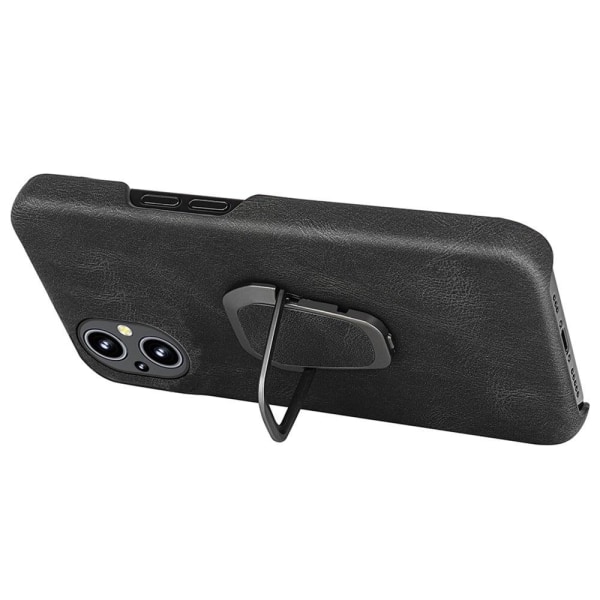 Stötsäkert läderfodral med oval kickstand för OnePlus Nord N20 5G - Svart Svart